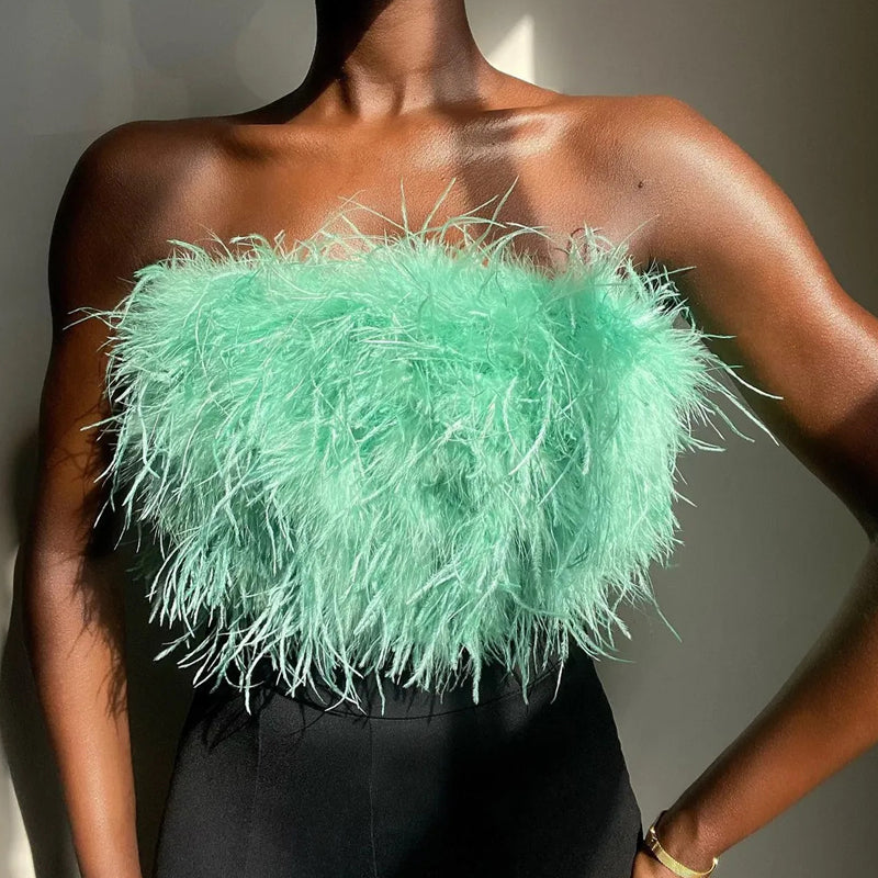 Feestelijke Bandeau Top van Wol en Polyester met Veren
