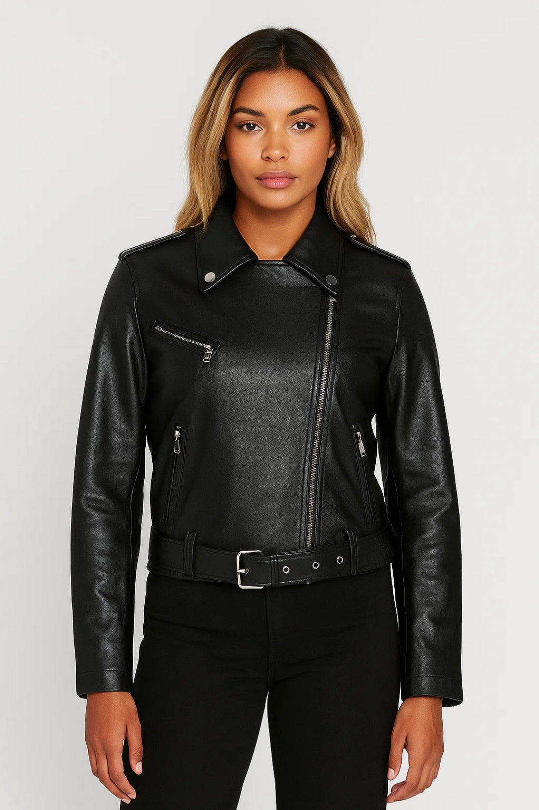 Leren Biker Jas Dames - Stoer met Epauletten en Rits