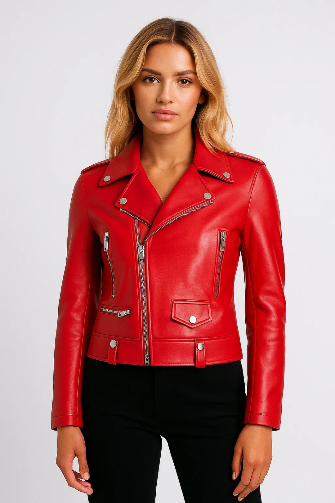 Dames Biker Jas Aansluitend Met Rits en Vlechtdetails Stoer