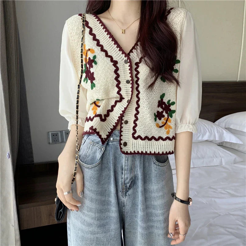 Bloes Zomerse Bloemenprint Haakwerk Blouse voor Vrouw