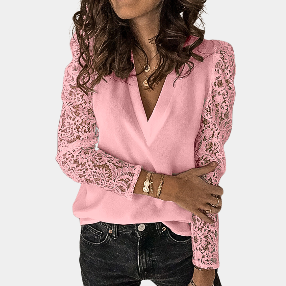 Dames Top V-Hals Kantmouwen Zomerjurk Stijl