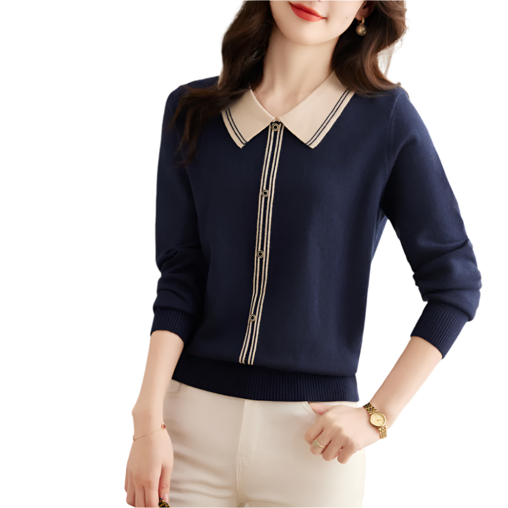 MAREN | Gebreide Trui met Contrasterende Kraag Elegante Look