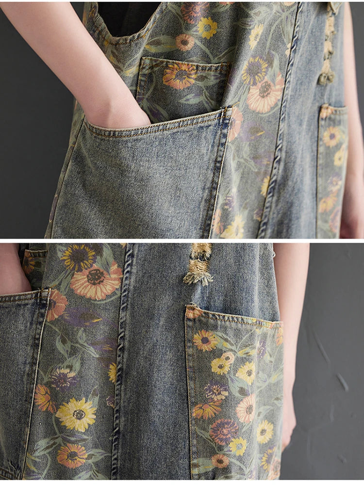 Dames Denim Overalls Bloemenprint Zomerse Stijl