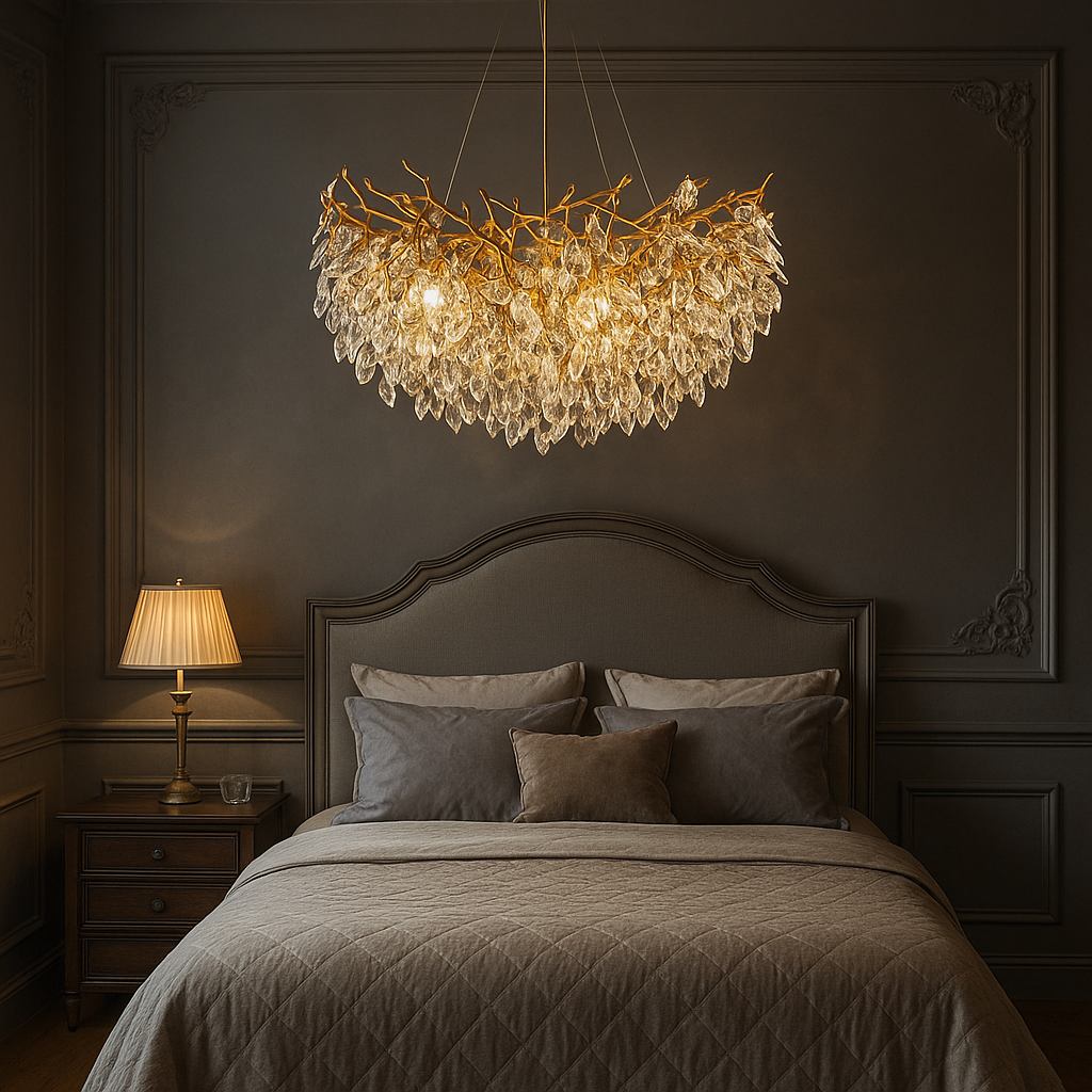 Ronde kristallen kroonluchter Ø80 cm kristal aluminium goud eetkamer plafondlamp luxe verlichting modern design