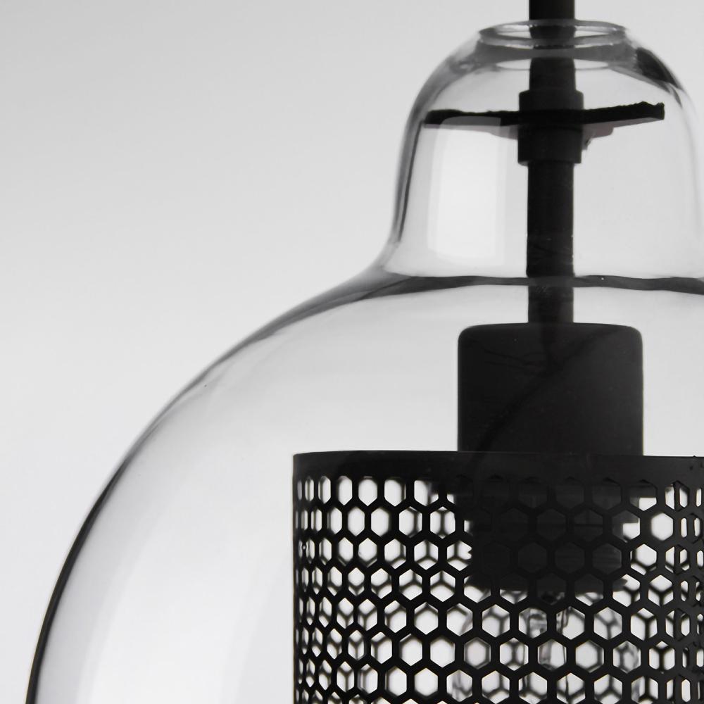 Glazen Hanglamp met Metalen Gaaskap Transparant Amber Zwart Goud 20-30cm Scandinavisch Design Eetkamer Keuken