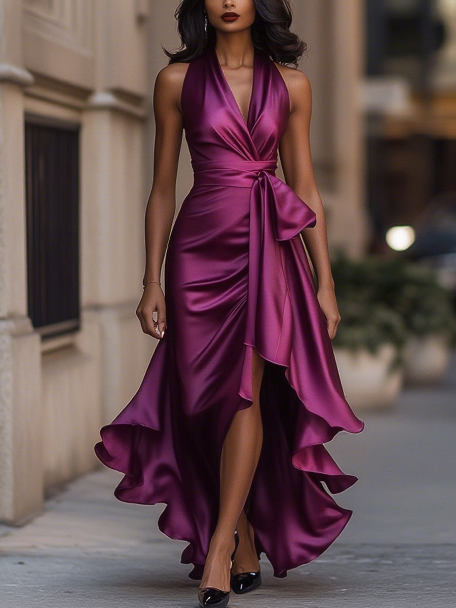 Crelia | Elegante Zwarte Lange Jurk Maxi met Avondomslag 11