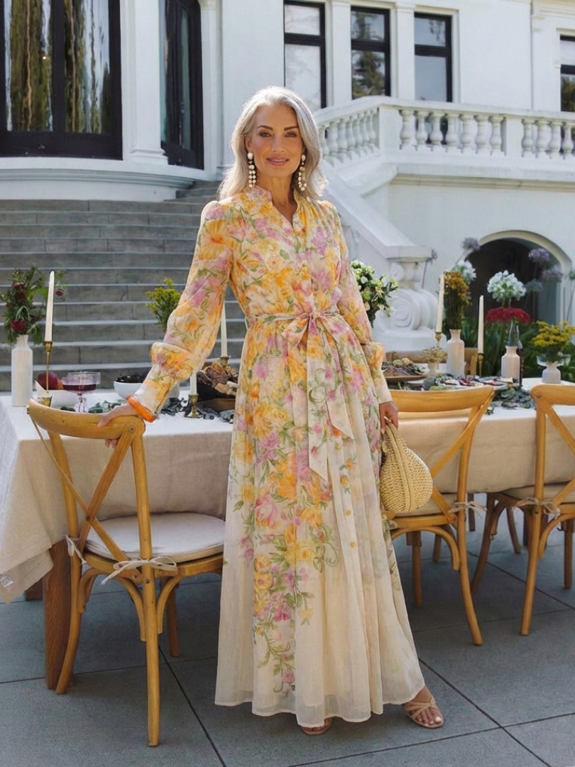 Cressida Dames Maxi Jurk | Zachte Bloemenprint, Lange Mouwen 7