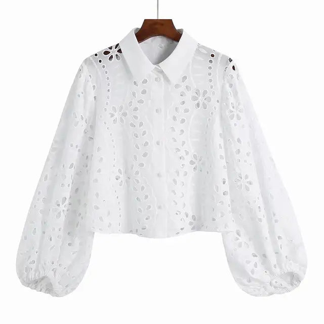 Zomerblouse Wit met Kant en Borduurwerk voor Vrouw