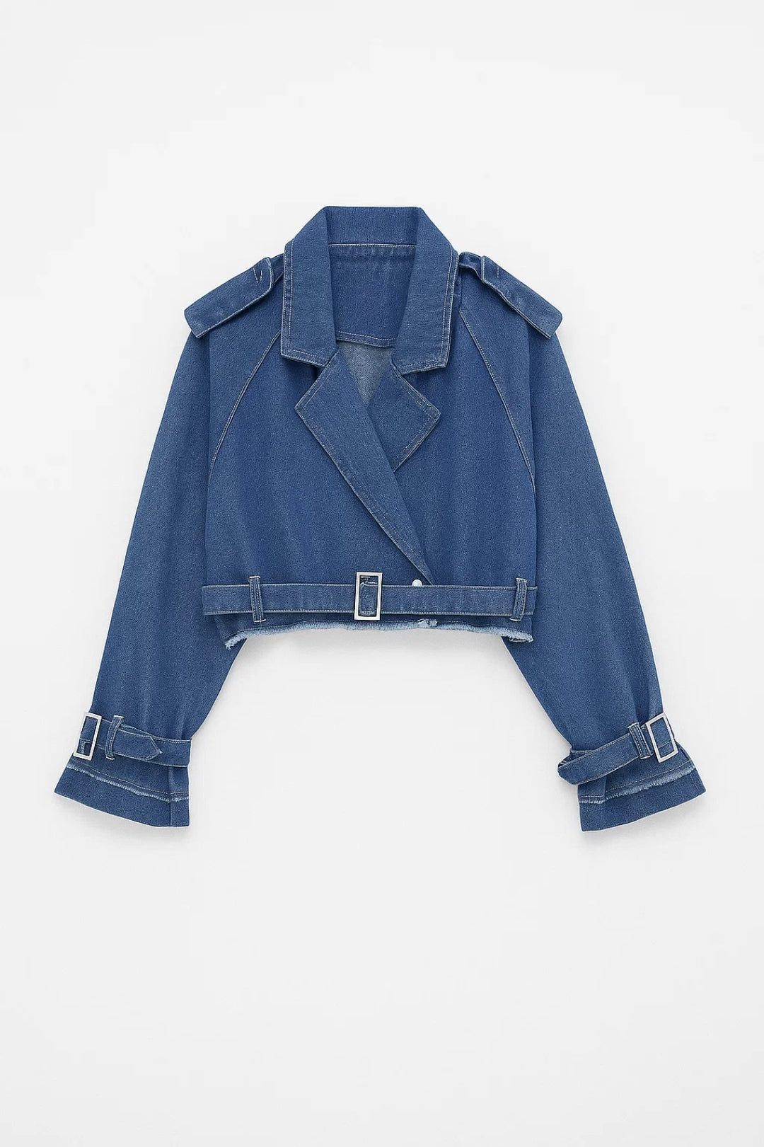 Dames Cropped Jeansjasje Stoer met Gesp Modern Design