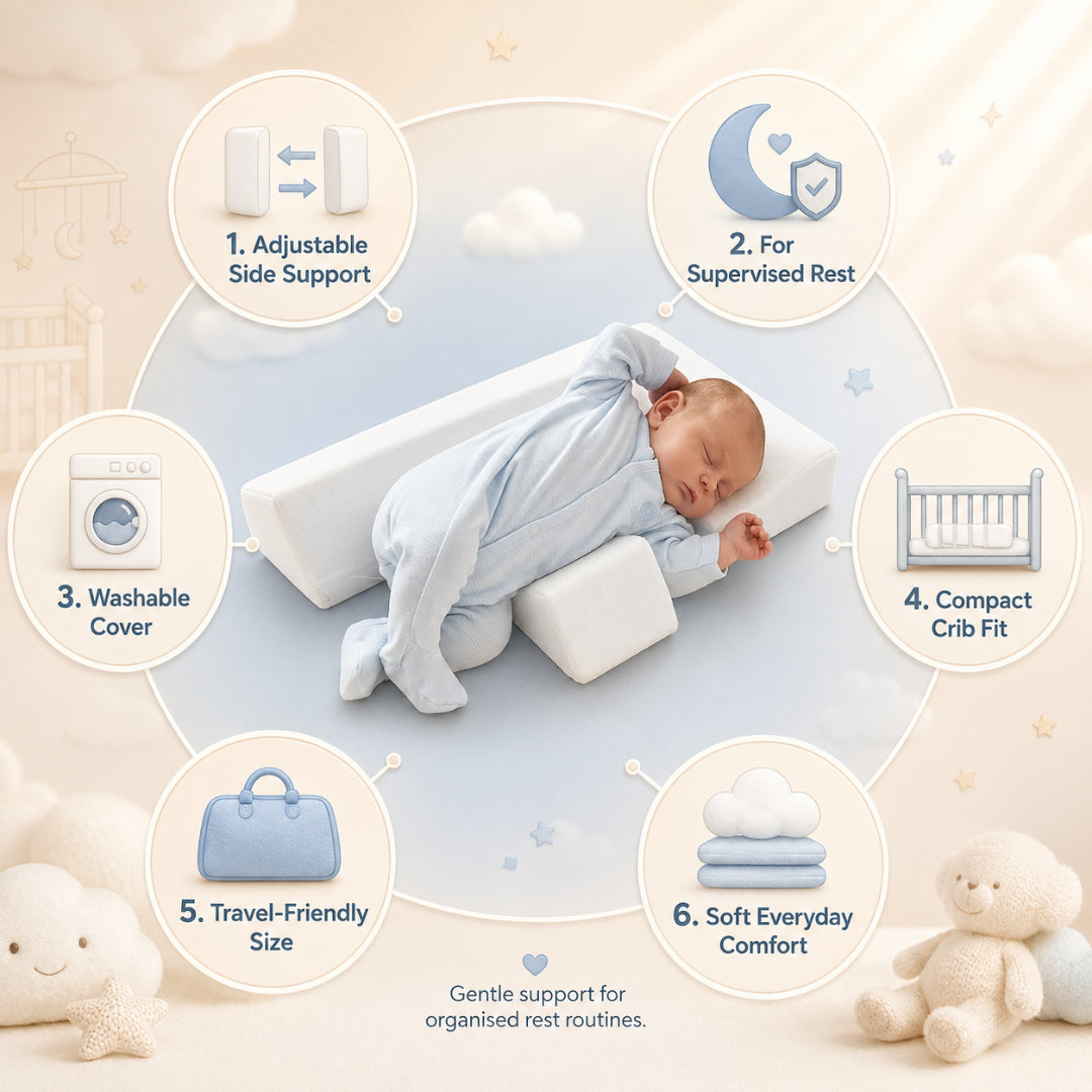 Babypositioner Lateraal met Verstelbare Kussens – Veilige Slaaphouding voor Wieg & Ledikant