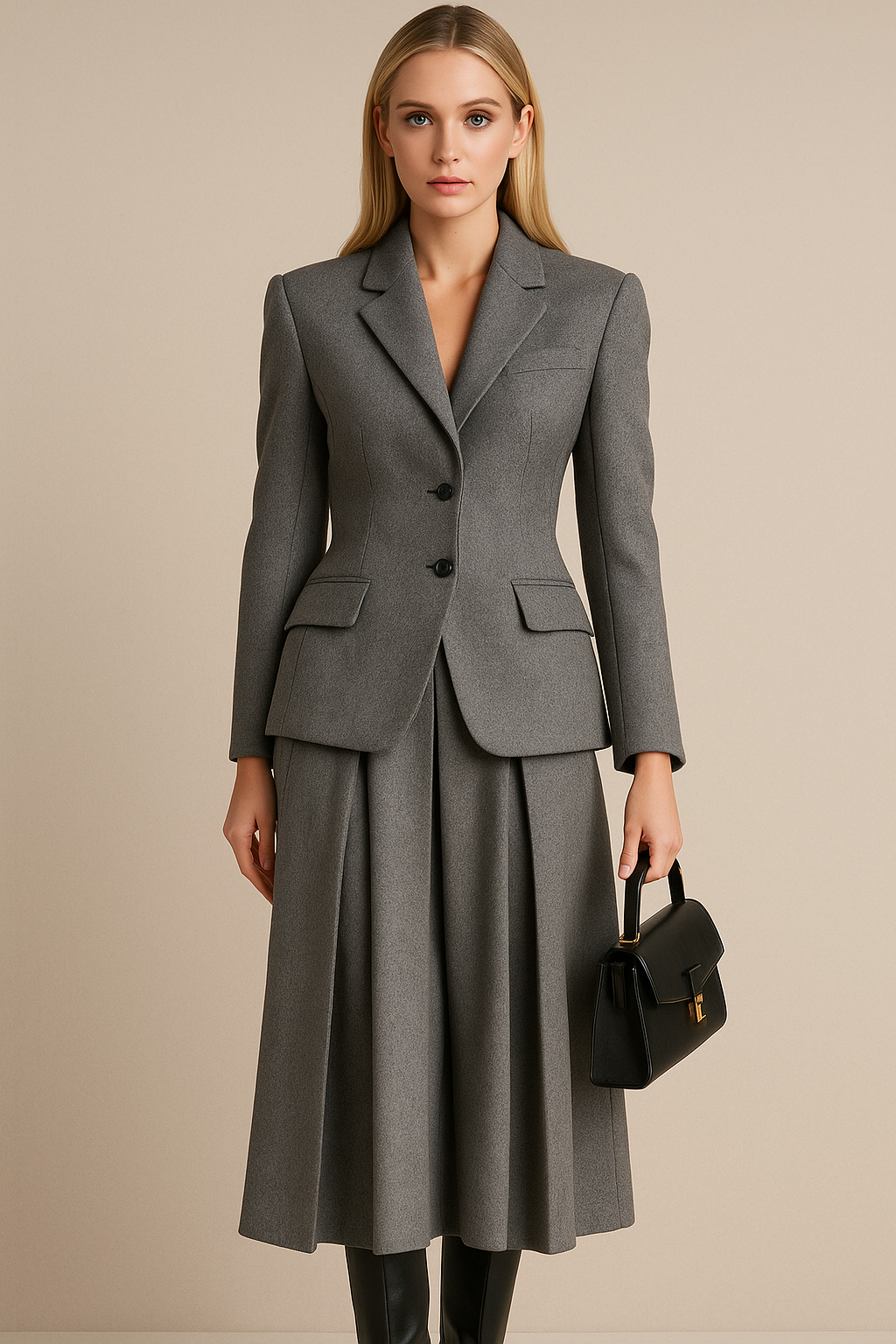 Dames Blazer Set met Rok en Jurk Geplooid Elegante Outfit