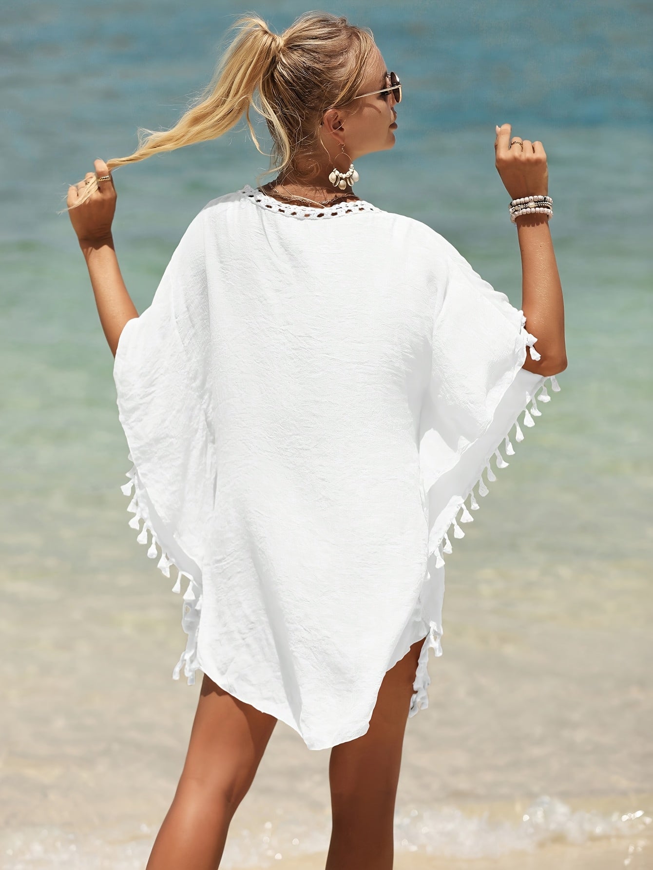 Dames Mini strandjurk met kwastjes - Lauren