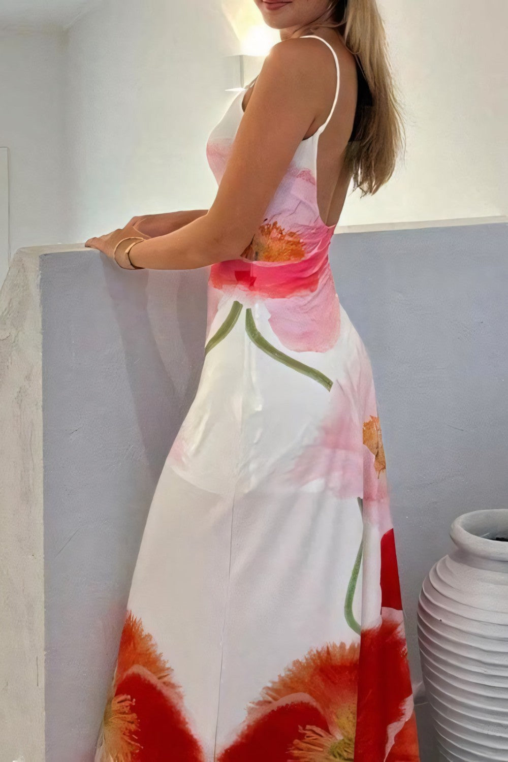 Dames Rugloze Bloemige Maxi Zomerjurk - Siletta