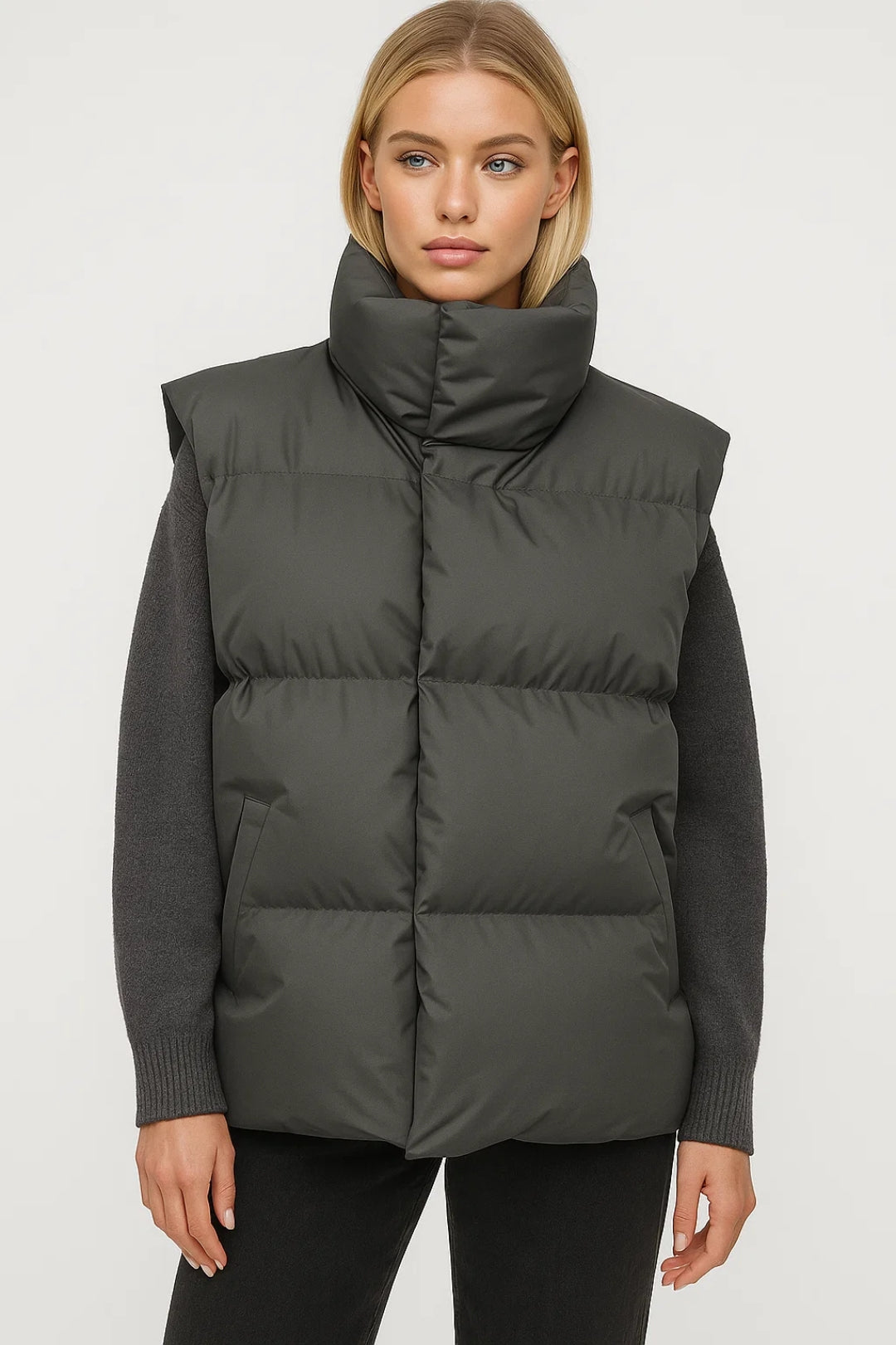 Dames Bodywarmer Oversized Gewatteerd Staande Kraag Casual Warm