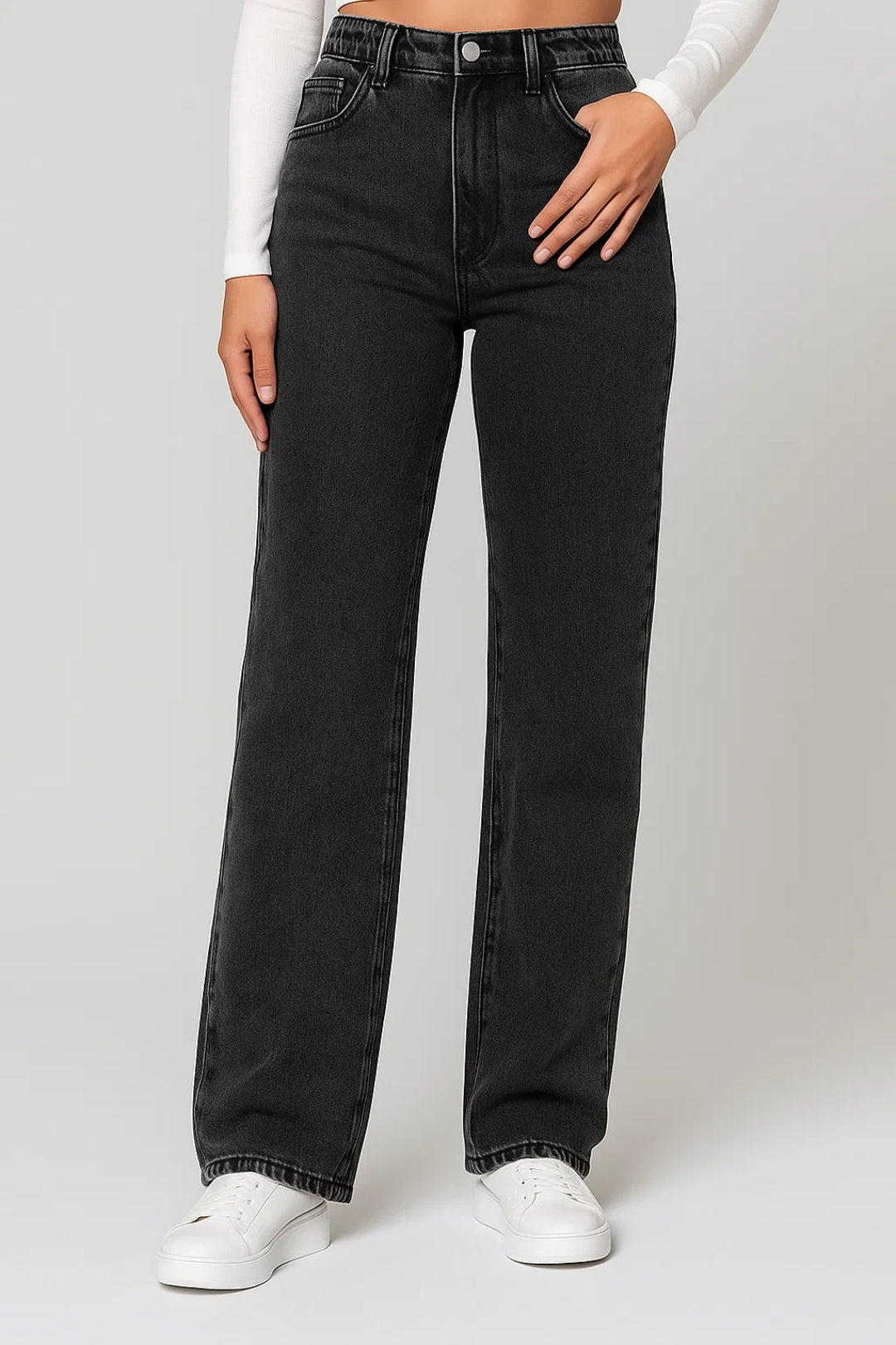 Dames Jeans Hoge Taille Straight Fit Alle Seizoenen