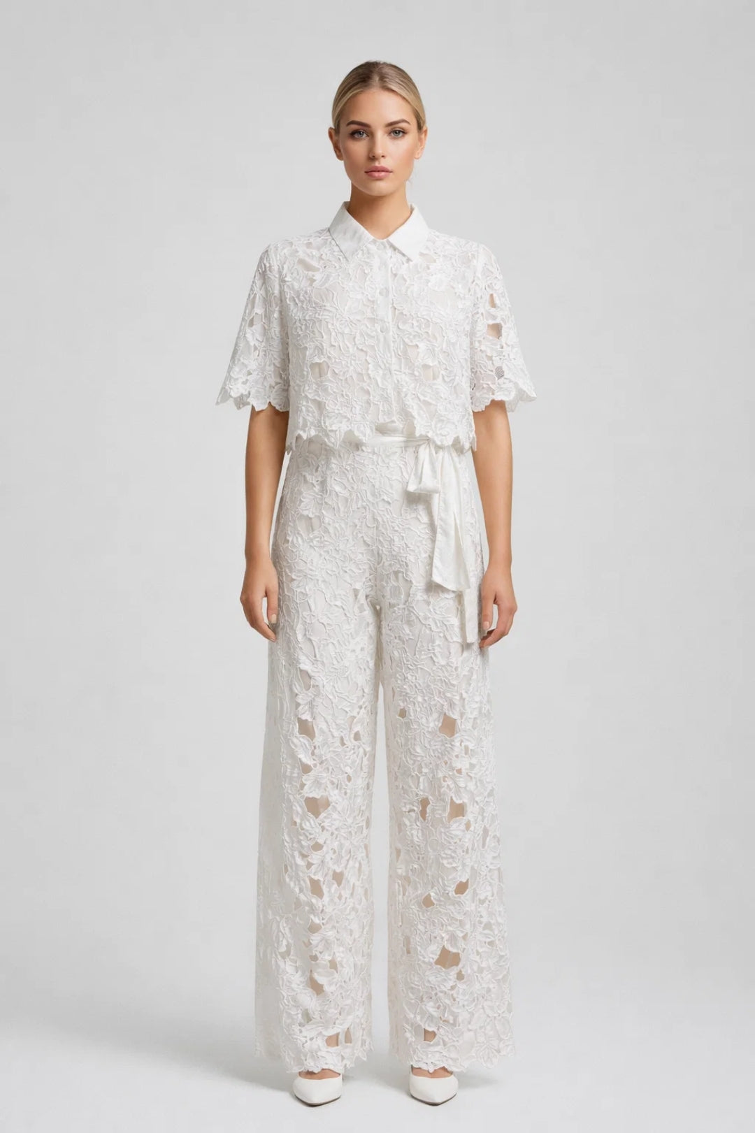 Dames Set Blouse en Wide Leg Broek met Ceintuur Elegant - StudioMarella