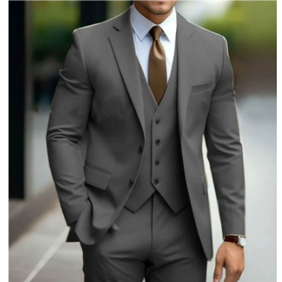 Heren Pak Slim Fit 3-Delig Wol Mix Donker Grijs