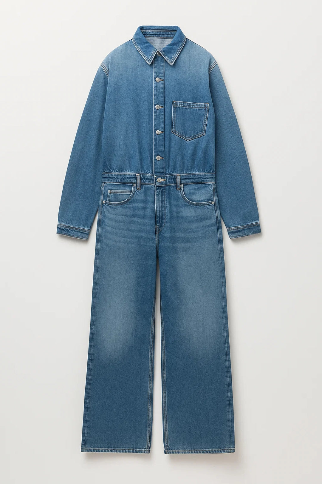 Jumpsuit Denim Lange Mouwen met Drukknoopsluiting