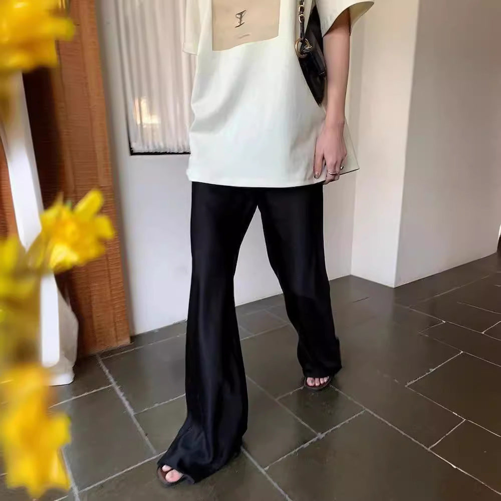 Satijnen Look Broek Wide Leg Elegant Comfortabele Damestijl