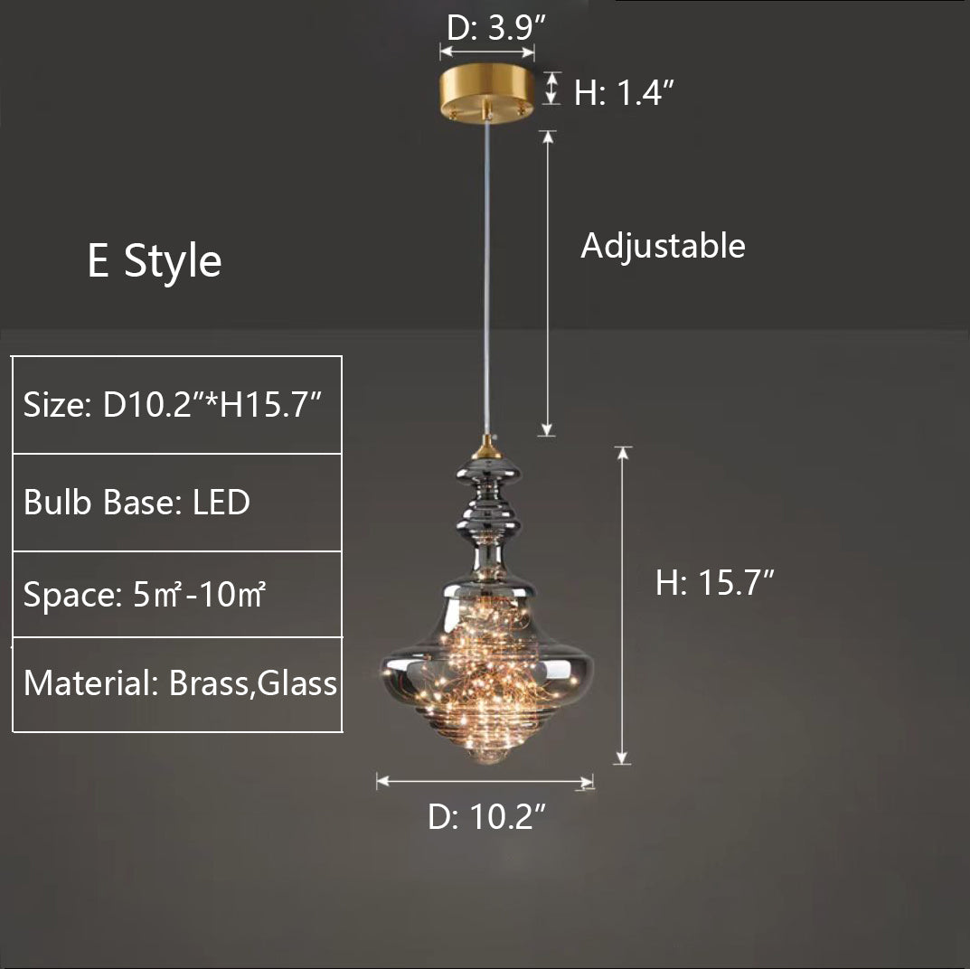 Grijze glazen hanglamp met sterrenhemel-effect voor eetkamer, bar of keukeneiland