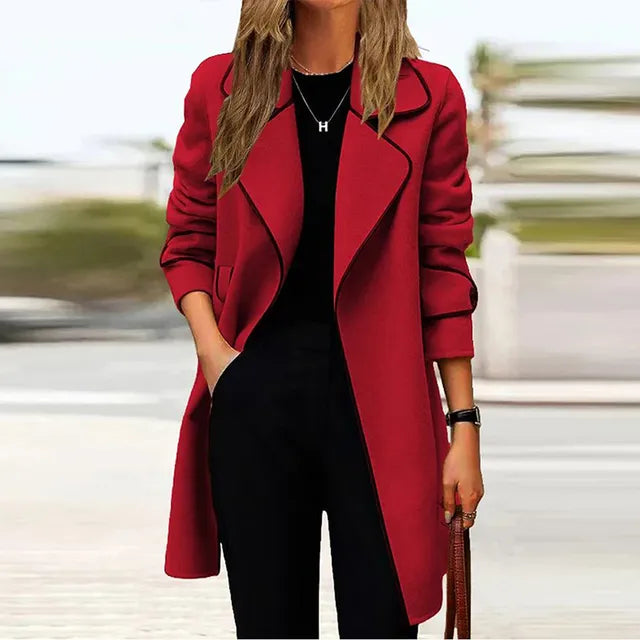 Dames Coat Lange Donkergrijze Jas Elegante Stijl