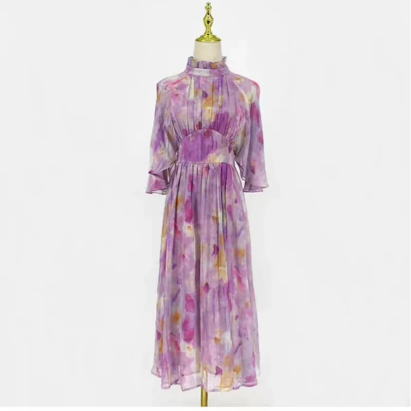 Dames Zomerjurk Elegant met Staande Kraag en Zoom