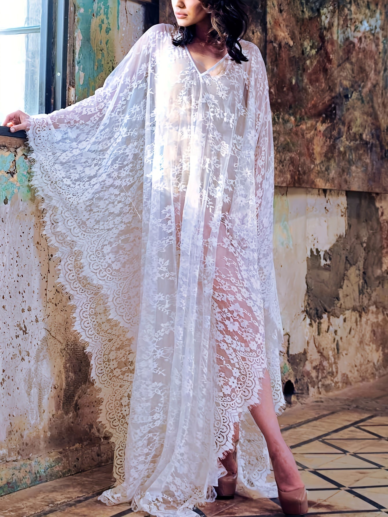 Elegante Kimono Lange Bloemenjurk