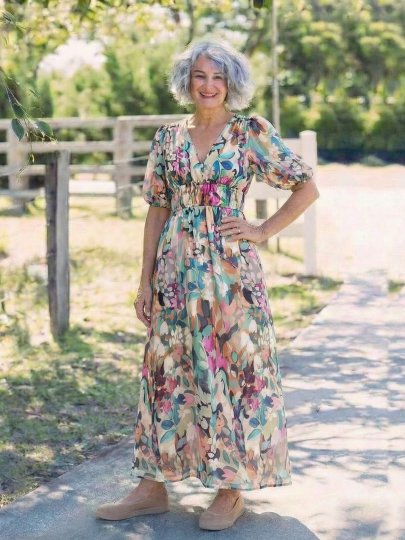 Eulalie Dames Midi Jurk | V-hals, Korte Mouwen, Lichtgewicht Stoffen 3