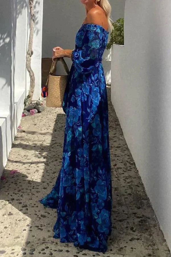Vrouwelijke Zomerjurk Gebloemd Off-Shoulder Maxi Jurk