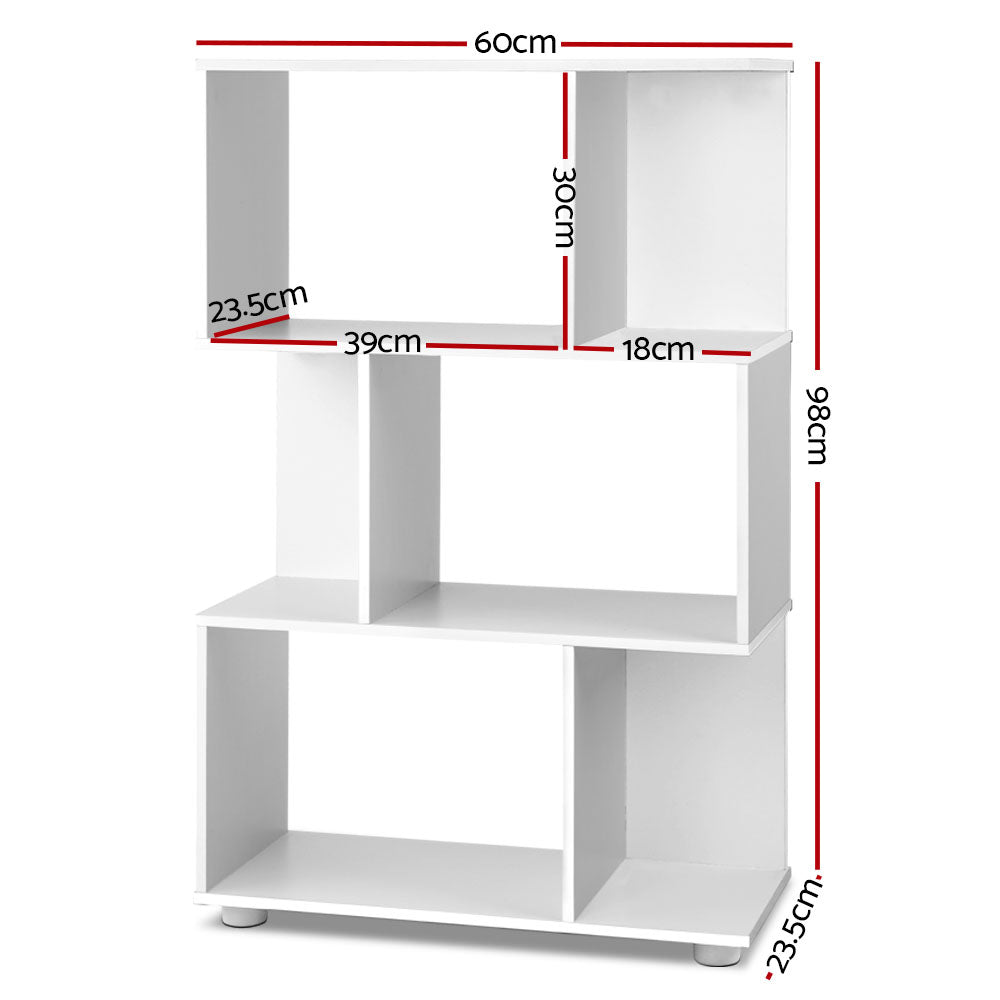 Design Boekenkast met Zigzag Planken 3-Laags – Moderne Display Kast 60 cm