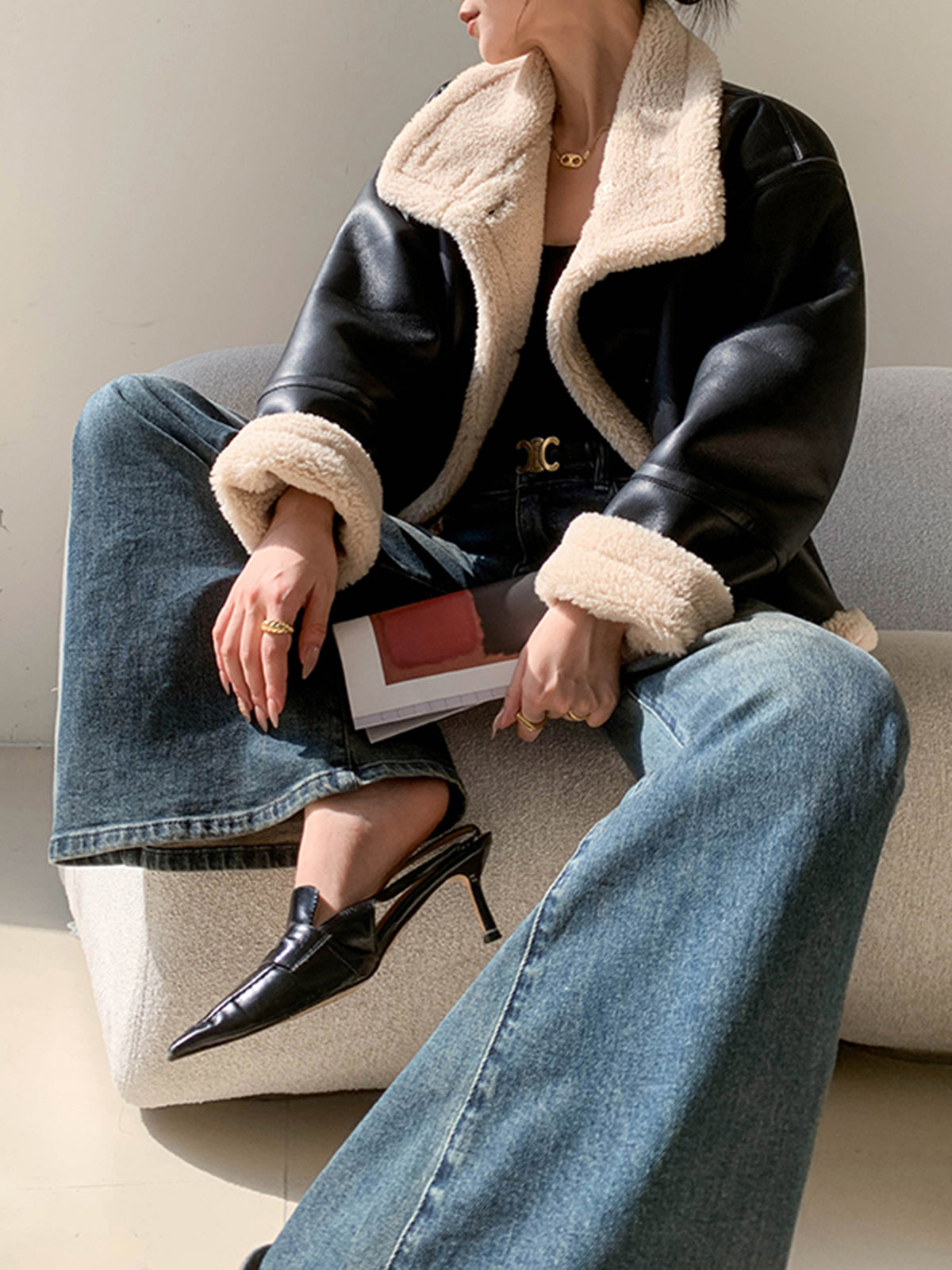 Dames Leren Jas Fleece Gevoerd Warm en Comfortabel
