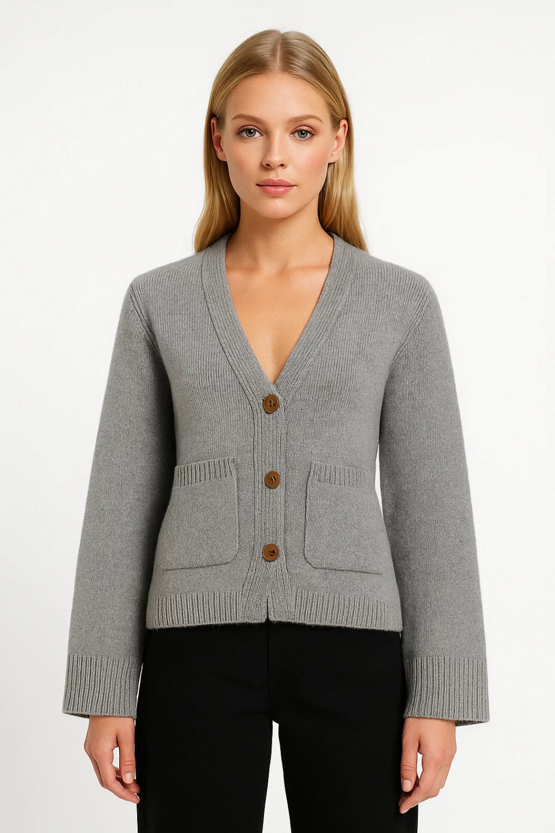 Warme Gebreide Vest met V-Hals en Knopen - StudioMarella