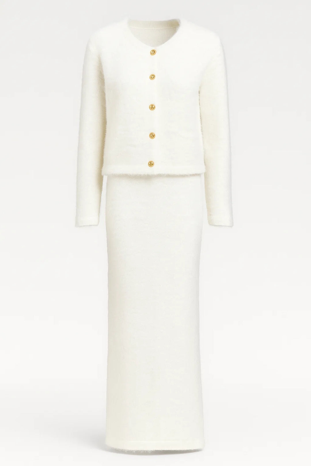 Dames Set - Cardigan en Midi Rok met Gouden Knopen Chique