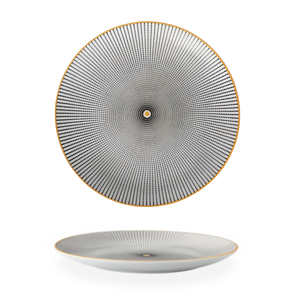 Porseleinen Bord Geometrisch Zwart Wit Goudrand Decoratief Tafelservies Set
