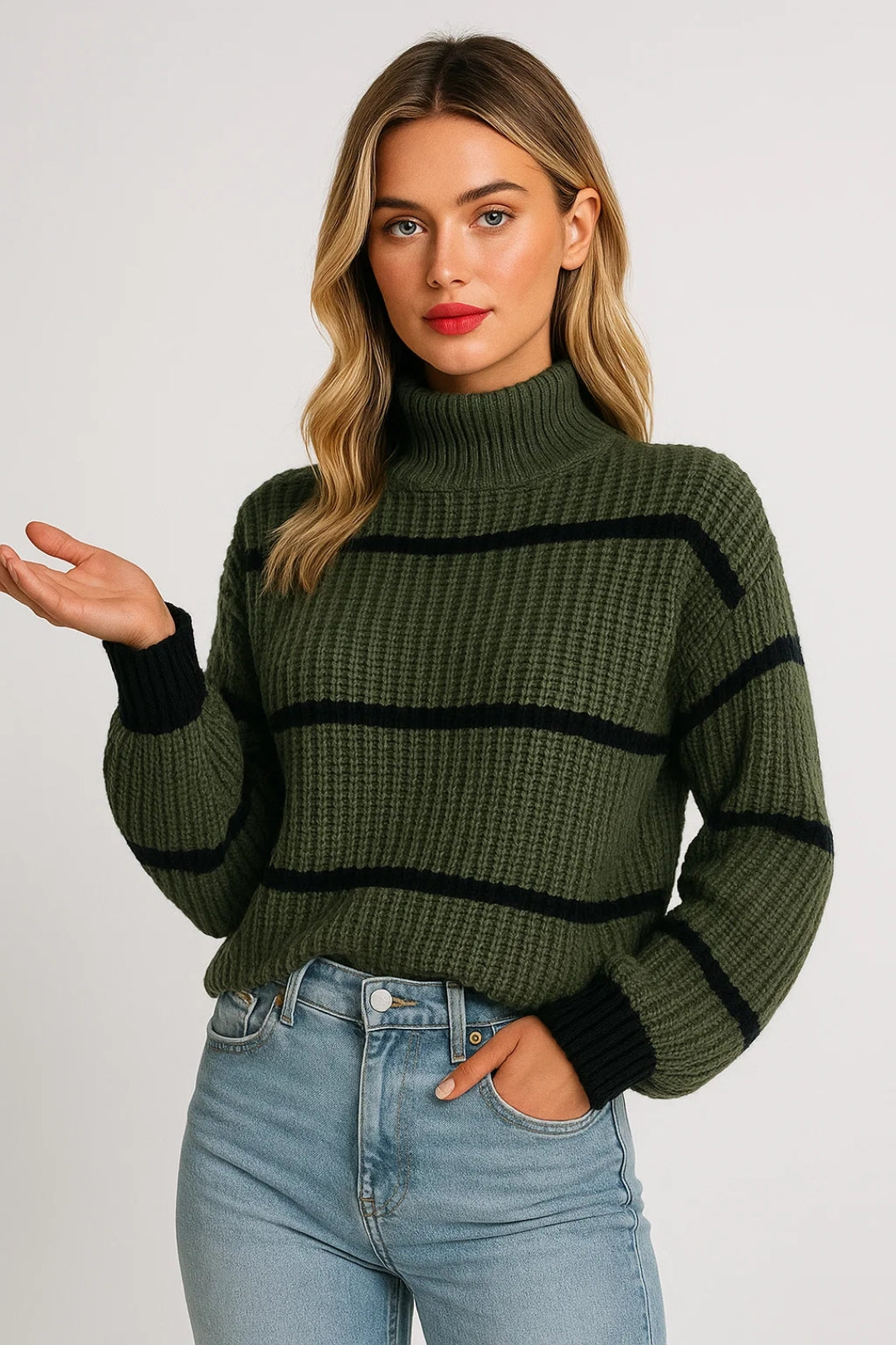 Gestreepte Trui Warm en Casual met Opstaande Kraag
