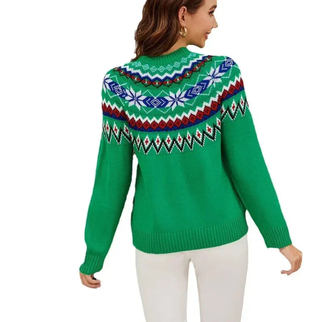 Gina Dames Kersttrui | Regular Fit, Groen met Noors Motief 1