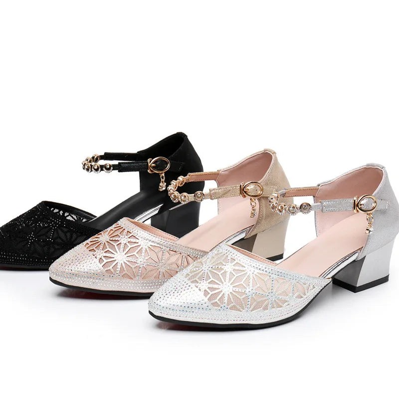 Puntige Neus Sandalen met Steentjes voor Vrouw