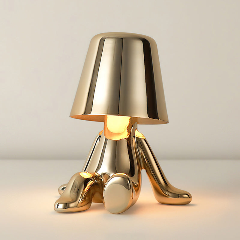 Moderne Tafellamp met Sculptuur – Goudkleurige Broers met Ingebouwde Accu en LED – Artistieke Verlichting voor Woonkamer, Slaapkamer & Bureau