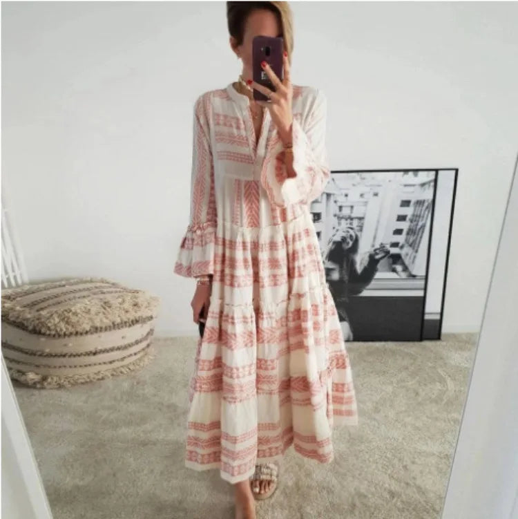 Vrouwelijke Jurk met Geometrische Patronen Trendy Korte Mouw - StudioMarella