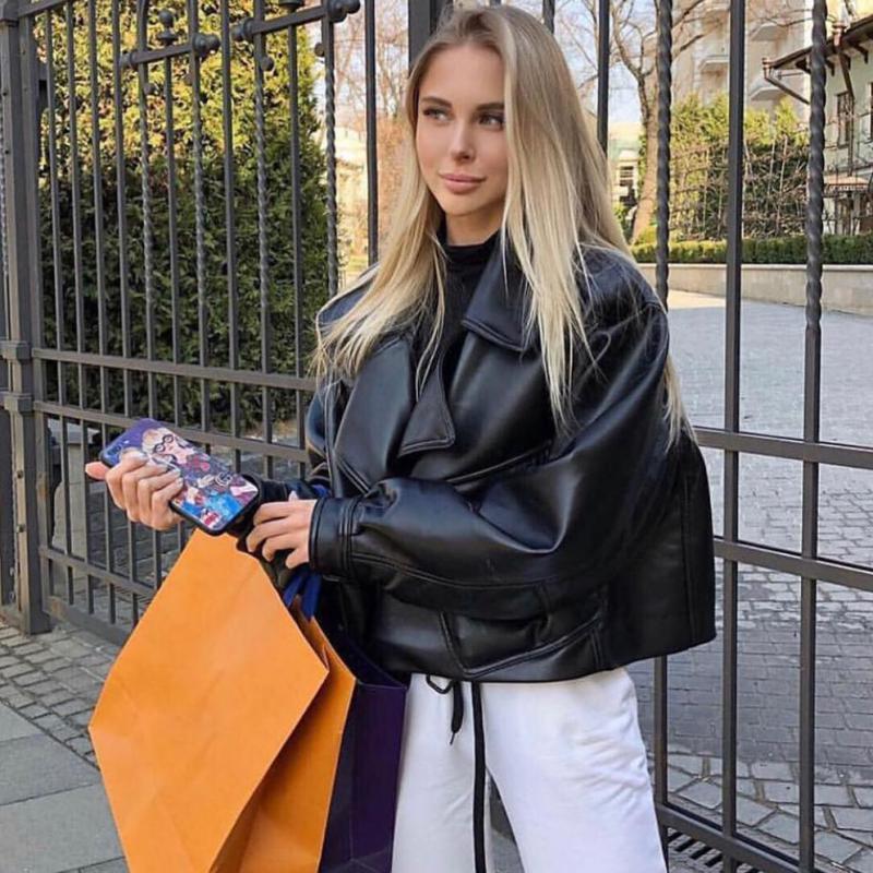 Leren Jas Dames Donkerbruin Elegant Model