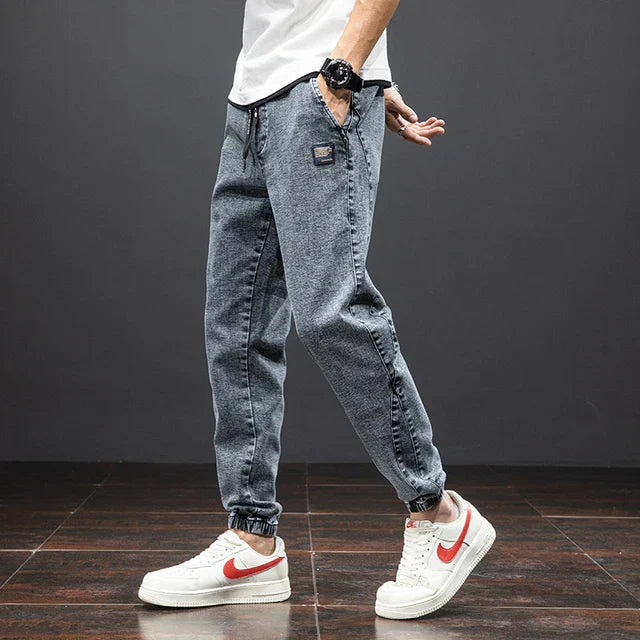 Heren Jogger Broek Blauwe Denim Comfortabele Fit