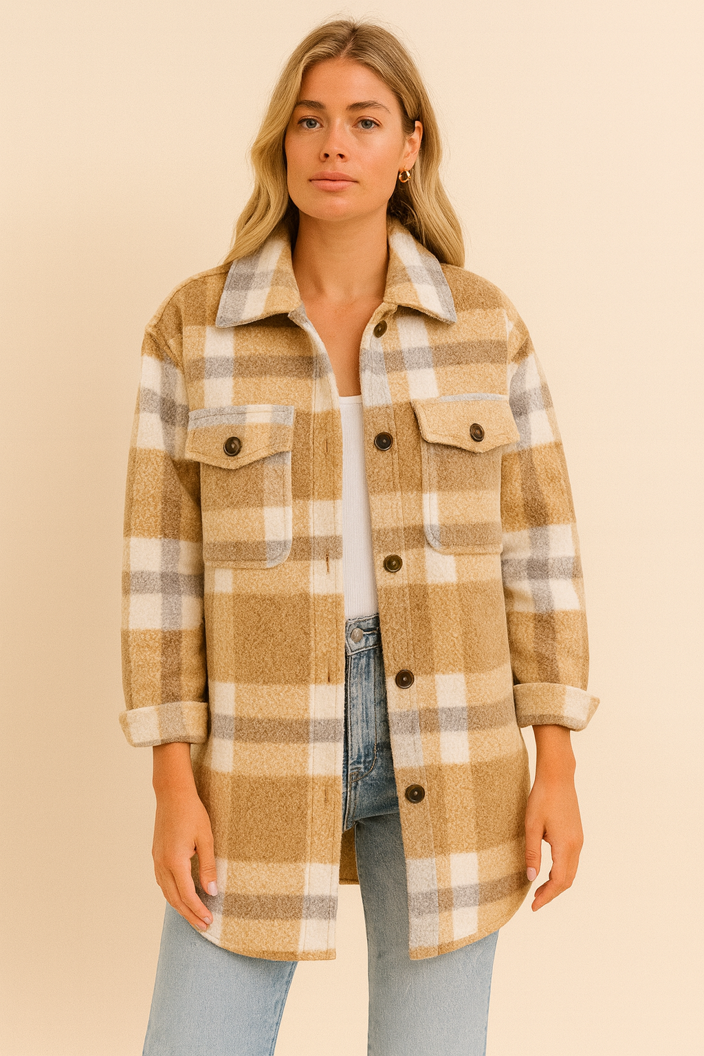 Dames Overshirt Geruit met Zakken Modern Design