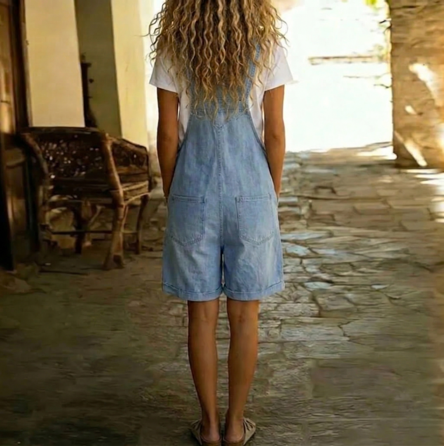 Hannah | Vintage gewassen denim korte tuinbroek 2