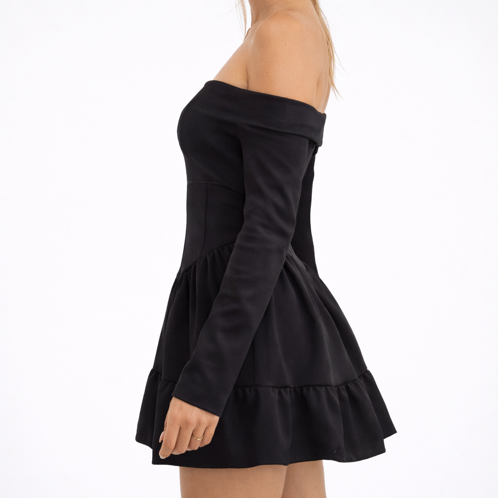 Korte Off-Shoulder Jurk Feestelijk Geweven Stof