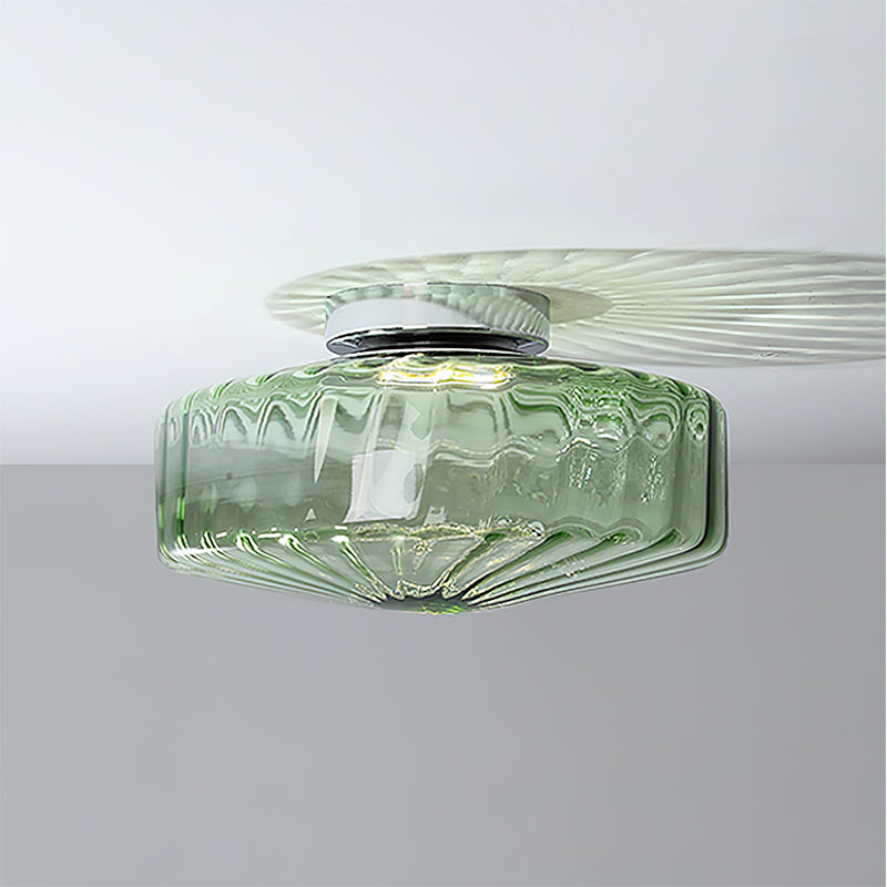 Plafondlamp Geribbeld Glas Chroom Vintage Modern Compacte Verlichting Hal