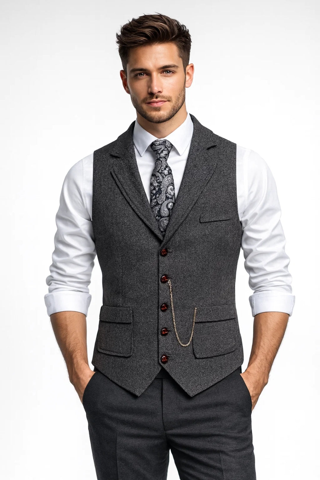 Heren Gilet Formeel Elegant Met Knoopsluiting