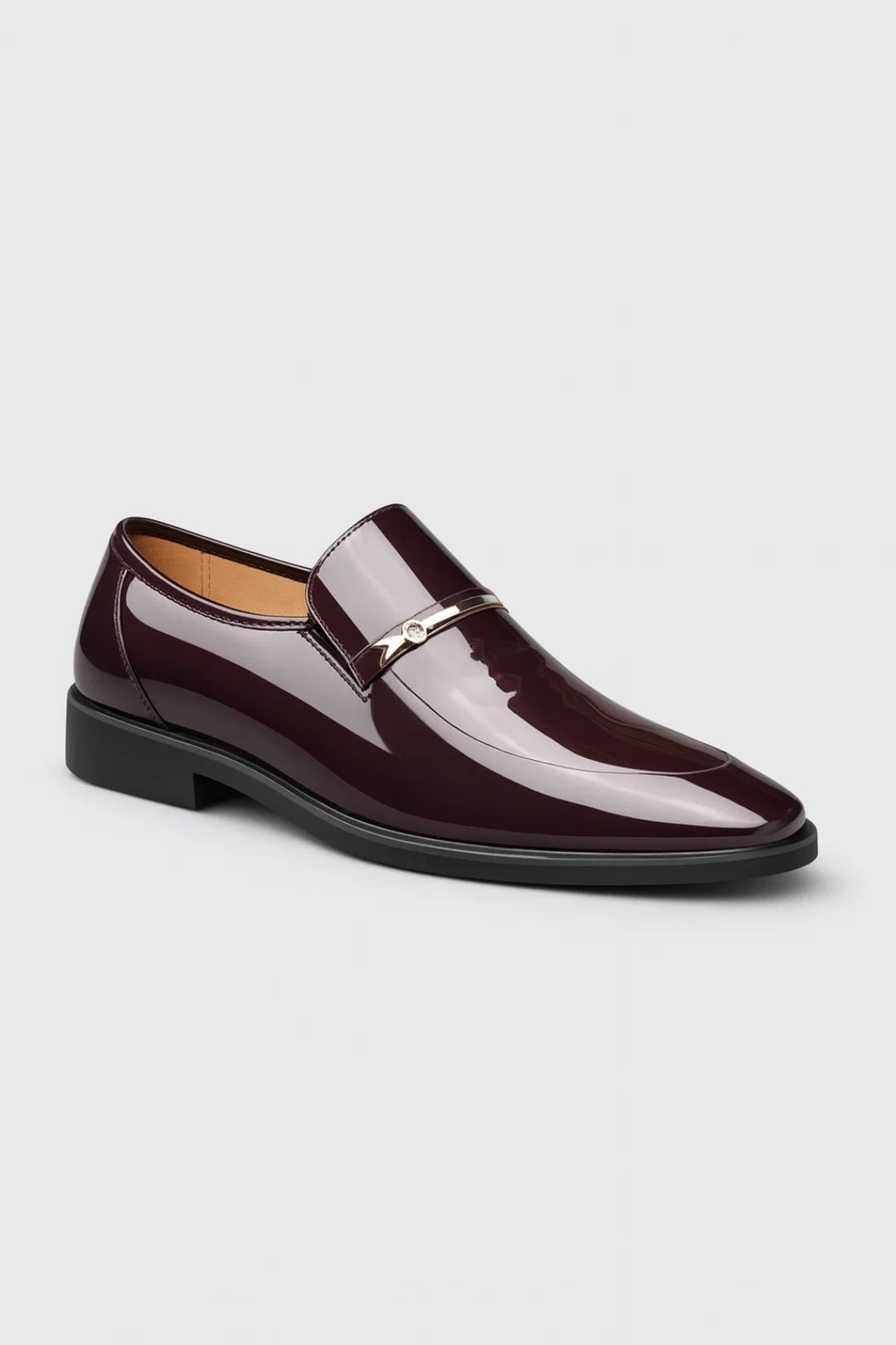 Heren Loafers Glanzend Leer Gouden Gesp Elegant