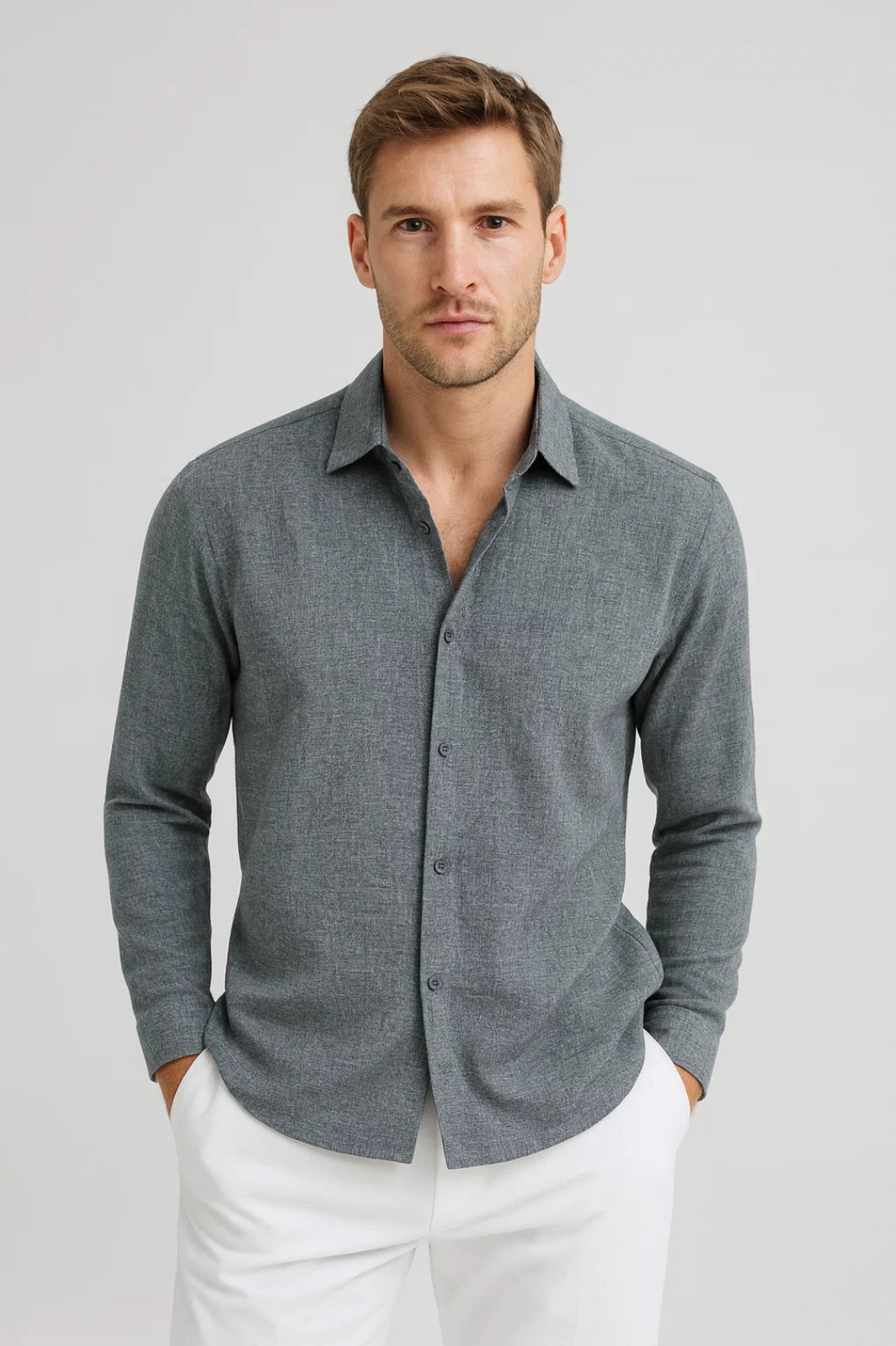 Mannen Overhemd Slim Fit Klassieke Kraag Casual Stijl