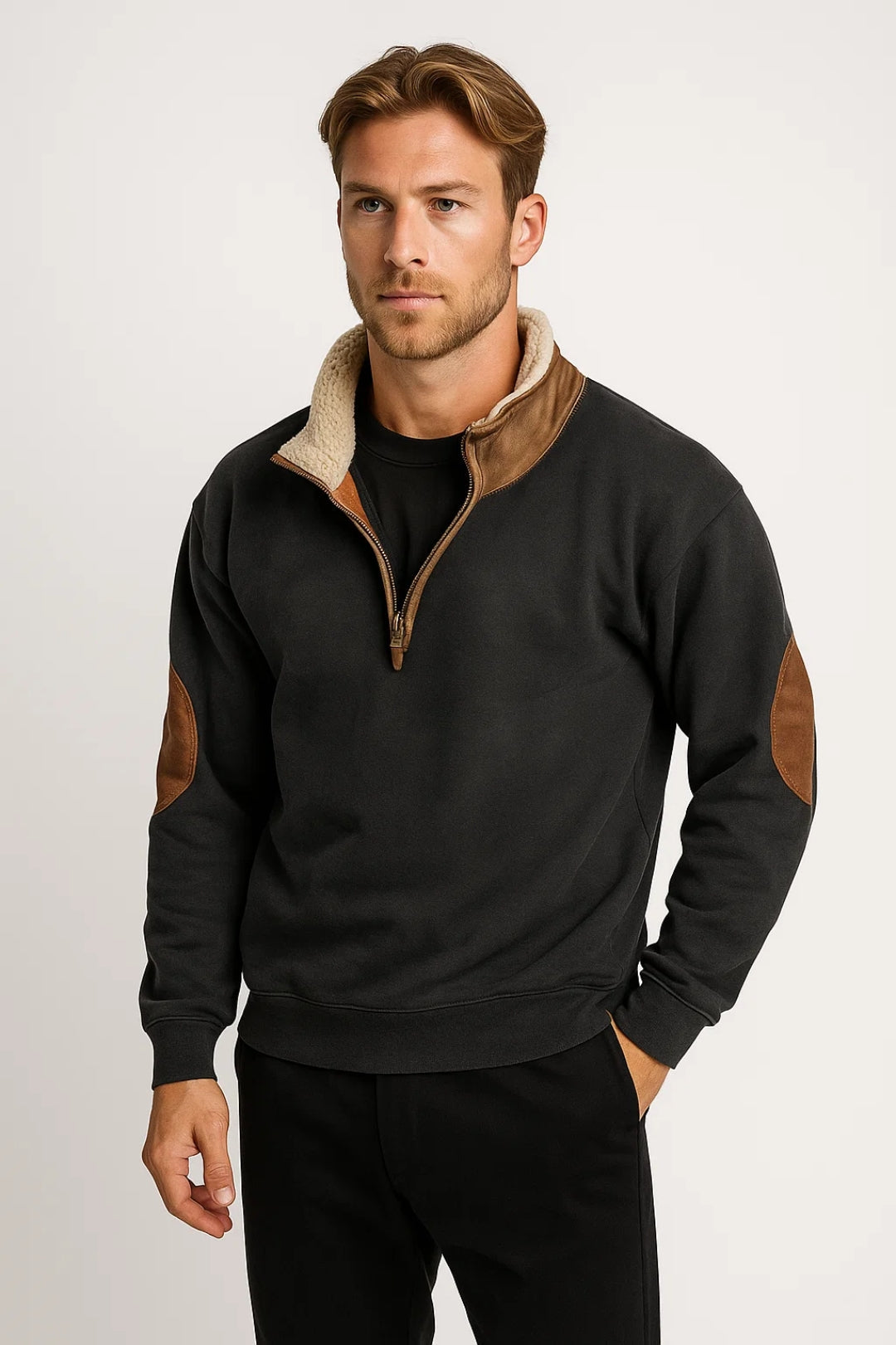 Heren Trui Oversized Met Ritskraag Warme Wintertrui