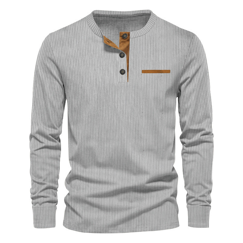 Heren Henley Shirt Lange Mouwen Knoopsluiting Geribd Katoen